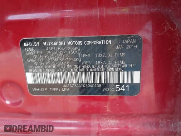 2019 Mitsubishi Outlander ES с VIN JA4AZ3A31KZ040438, выставлен на аукционе IAAI как лот 42519006 с пробегом 44 238 миль миль и . История ставок и продаж доступна на DreamBid. Изображение 9.