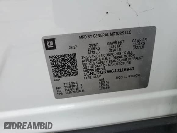 2018 Chevrolet Traverse LT Cloth z VIN 1GNERGKW6JJ116943, wystawiony jako Copart lot #66606595 z przebiegiem 147 715 mil mil oraz Szkoda całkowita • Salvage title. Historia ofert i sprzedaży dostępna na DreamBid. Obrazek 13.