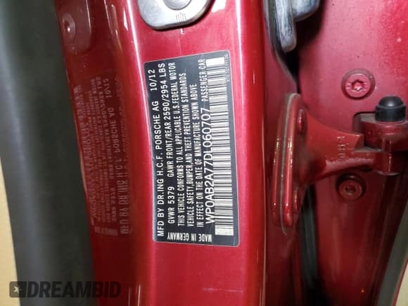 ✅ 2013 Porsche Panamera S • VIN: WP0AB2A77DL060707 • Lot: 53047825. Listed on Copart with 76,119 mi. Free auction sales archive from the USA and detailed vehicle history report at DreamBid. Image 12.