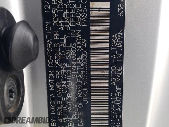 ✅ 2012 Scion tC • VIN: JTKJF5C73C3035149 • Lot: 65736715. Wystawiony na Copart z przebiegiem 243 458 mil. Bezpłatny archiwum sprzedaży aukcyjnych z USA i szczegółowy raport historii pojazdu na DreamBid. Zdjęcie 12.