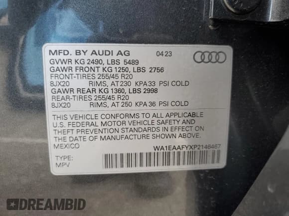 ✅ 2023 Audi Q5 S line Premium Plus • VIN: WA1EAAFYXP2146467 • Lot: 54242045. Listed on Copart with Not provided. Free auction sales archive from the USA and detailed vehicle history report at DreamBid. Image 14.