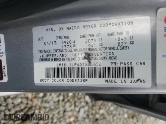 ✅ 2013 Mazda 3 i Touring • VIN: JM1BL1LP4D1825652 • Lot: 67105754. Listed on Copart with 126,658 mi. Free auction sales archive from the USA and detailed vehicle history report at DreamBid. Image 14.
