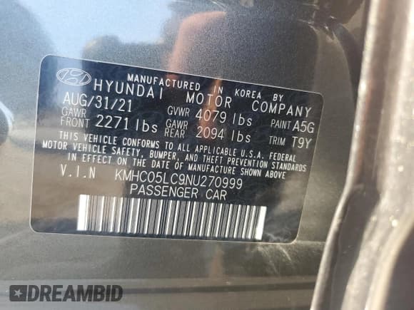 ✅ 2022 Hyundai Ioniq Limited • VIN: KMHC05LC9NU270999 • Lot: 70021794. Wystawiony na Copart z przebiegiem 212 845 mil. Bezpłatny archiwum sprzedaży aukcyjnych z USA i szczegółowy raport historii pojazdu na DreamBid. Zdjęcie 12.