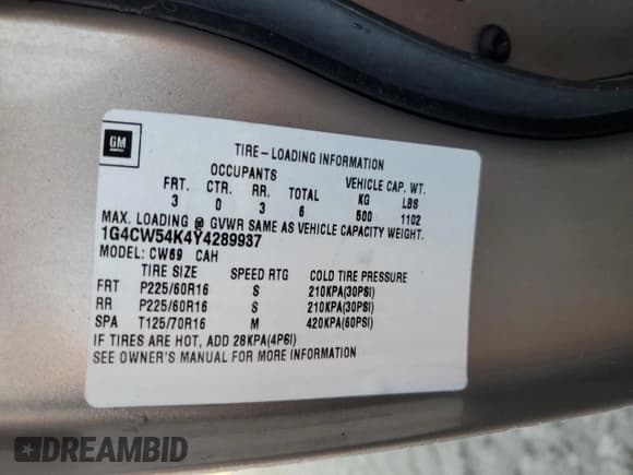 ✅ 2000 Buick Park Avenue • VIN: 1G4CW54K4Y4289937 • Lot: 77951634. Listed on Copart with Not provided. Free auction sales archive from the USA and detailed vehicle history report at DreamBid. Image 13.