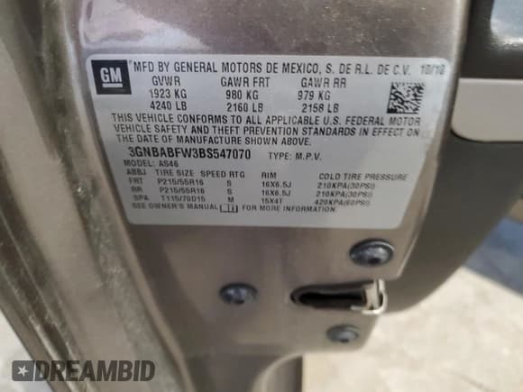 ✅ 2011 Chevrolet HHR 1LT • VIN: 3GNBABFW3BS547070 • Lot: 69170525. Listed on Copart with 150,436 mi. Free auction sales archive from the USA and detailed vehicle history report at DreamBid. Image 13.