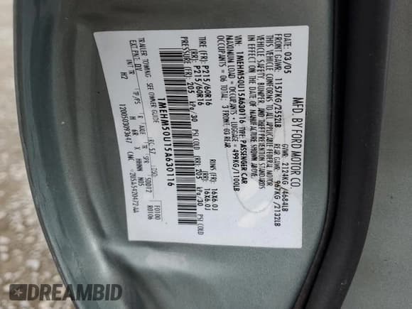 ✅ 2005 Mercury Sable • VIN: 1MEHM50U15A630116 • Lot: 84176855. Wystawiony na Copart z przebiegiem 114 088 mil. Bezpłatny archiwum sprzedaży aukcyjnych z USA i szczegółowy raport historii pojazdu na DreamBid. Zdjęcie 12.