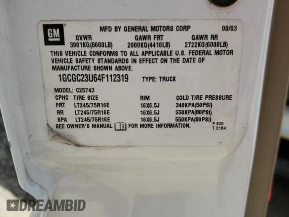 ✅ 2004 Chevrolet Silverado 2500 LT • VIN: 1GCGC23U64F112319 • Lot: 60648595. Wystawiony na Copart z przebiegiem 169 516 mil. Bezpłatny archiwum sprzedaży aukcyjnych z USA i szczegółowy raport historii pojazdu na DreamBid. Zdjęcie 12.