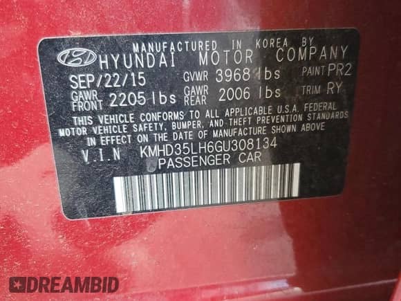 2016 Hyundai Elantra с VIN KMHD35LH6GU308134, выставлен на аукционе Copart как лот 84270325 с пробегом 176 105 миль миль и Списание • Salvage title. История ставок и продаж доступна на DreamBid. Изображение 13.