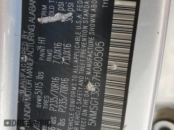 ✅ 2007 Hyundai Santa Fe GLS • VIN: 5NMSG13D67H080505 • Лот: 80870704. Опубликован ранее на Copart с пробегом 171 281 миль. Бесплатный доступ к архиву аукционных продаж из США и подробный отчёт об истории автомобиля на DreamBid. Изображение 13.