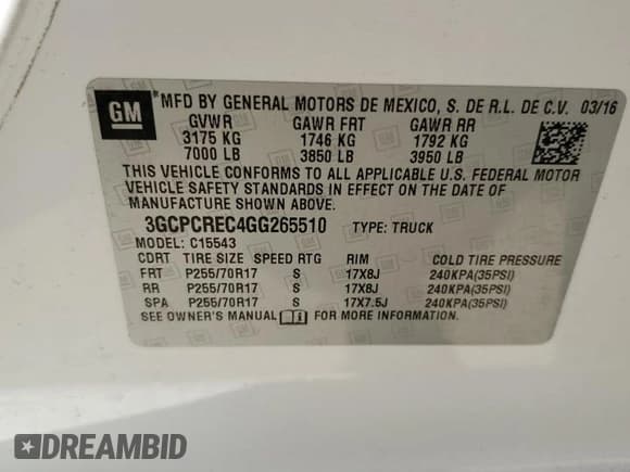 ✅ 2016 Chevrolet Silverado 1500 LT • VIN: 3GCPCREC4GG265510 • Лот: 63296464. Опубликован ранее на Copart с пробегом Не указан. Бесплатный доступ к архиву аукционных продаж из США и подробный отчёт об истории автомобиля на DreamBid. Изображение 12.