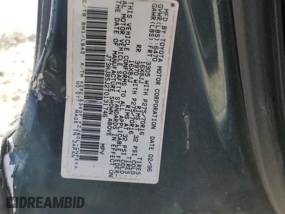 ✅ 1996 Toyota Land Cruiser • VIN: JT3HJ85J2T0131746 • Lot: 61558045. Wystawiony na Copart z przebiegiem 140 981 mil. Bezpłatny archiwum sprzedaży aukcyjnych z USA i szczegółowy raport historii pojazdu na DreamBid. Zdjęcie 13.