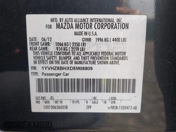 ✅ 2013 Mazda 6 i Sport • VIN: 1YVHZ8BHXD5M08809 • Lot: 42153359. Listed on IAAI with 91,781 mi. Free auction sales archive from the USA and detailed vehicle history report at DreamBid. Image 9.