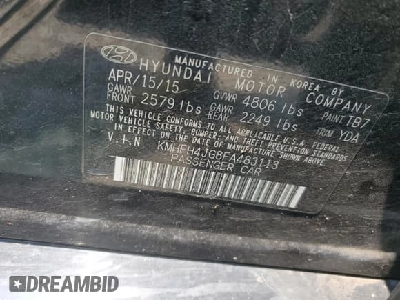 ✅ 2015 Hyundai Azera Limited • VIN: KMHFH4JG8FA483113 • Лот: 58173345. Опубликован ранее на Copart с пробегом 157 595 миль. Бесплатный доступ к архиву аукционных продаж из США и подробный отчёт об истории автомобиля на DreamBid. Изображение 12.