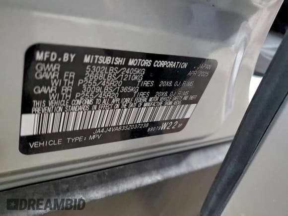 ✅ 2025 Mitsubishi Outlander SE • VIN: JA4J4VA83SZ037238 • Lot: 94246615. Wystawiony na Copart z przebiegiem 5 996 mil. Bezpłatny archiwum sprzedaży aukcyjnych z USA i szczegółowy raport historii pojazdu na DreamBid. Zdjęcie 13.