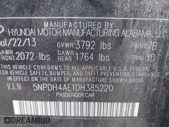 ✅ 2013 Hyundai Elantra GLS • VIN: 5NPDH4AE1DH385220 • Lot: 43788863. Listed on IAAI with 107,161 mi. Free auction sales archive from the USA and detailed vehicle history report at DreamBid. Image 9.