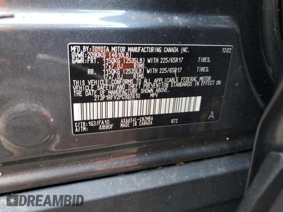 ✅ 2023 Toyota RAV4 XLE • VIN: 2T3P1RFV2PC327610 • Lot: 65846755. Listed on Copart with Not provided. Free auction sales archive from the USA and detailed vehicle history report at DreamBid. Image 14.