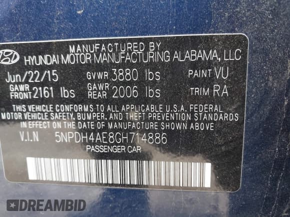 ✅ 2016 Hyundai Elantra SE • VIN: 5NPDH4AE8GH714886 • Lot: 43626076. Listed on IAAI with 120,902 mi. Free auction sales archive from the USA and detailed vehicle history report at DreamBid. Image 9.