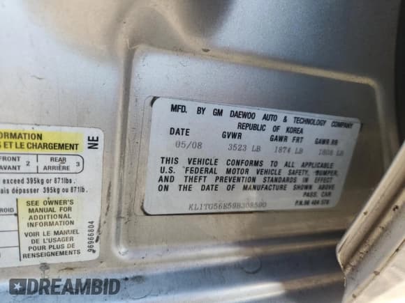 ✅ 2009 Chevrolet Aveo 2LT • VIN: KL1TG56E59B308590 • Lot: 82194165. Listed on Copart with 119,197 mi. Free auction sales archive from the USA and detailed vehicle history report at DreamBid. Image 12.