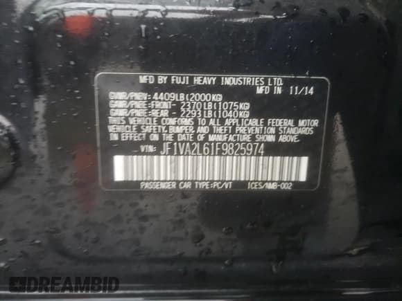 ✅ 2015 Subaru WRX STI • VIN: JF1VA2L61F9825974 • Лот: 82027914. Опубликован ранее на Copart с пробегом 95 232 миль. Бесплатный доступ к архиву аукционных продаж из США и подробный отчёт об истории автомобиля на DreamBid. Изображение 13.