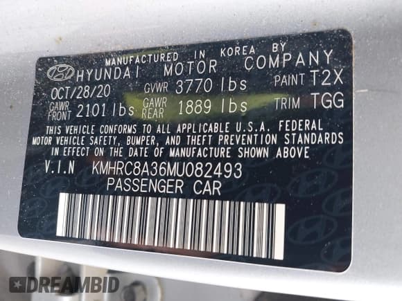 ✅ 2021 Hyundai Venue SEL • VIN: KMHRC8A36MU082493 • Lot: 42255962. Listed on IAAI with 53,818 mi. Free auction sales archive from the USA and detailed vehicle history report at DreamBid. Image 9.