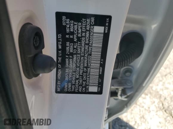 ✅ 2020 Honda Civic Sport • VIN: SHHFK7H44LU423222 • Лот: 89927485. Опубликован ранее на Copart с пробегом 65 954 миль. Бесплатный доступ к архиву аукционных продаж из США и подробный отчёт об истории автомобиля на DreamBid. Изображение 12.