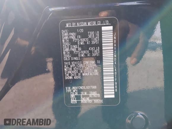 ✅ 2020 Nissan Armada SL • VIN: JN8AY2NDXLX017988 • Lot: 41803358. Wystawiony na IAAI z przebiegiem 64 128 mil. Bezpłatny archiwum sprzedaży aukcyjnych z USA i szczegółowy raport historii pojazdu na DreamBid. Zdjęcie 9.