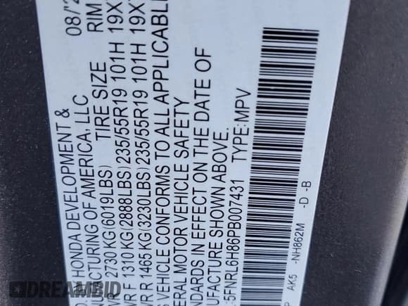 ✅ 2023 Honda Odyssey Touring • VIN: 5FNRL6H86PB007431 • Lot: 89678105. Listed on Copart with 45,047 mi. Free auction sales archive from the USA and detailed vehicle history report at DreamBid. Image 14.