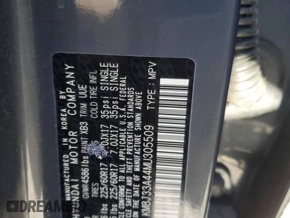 2021 Hyundai Tucson Value with VIN KM8J33A44MU305509, listed as a Copart auction lot 89531555 with 57,548 mi miles and Salvage title. Bid and sale history available at DreamBid. Image 13.