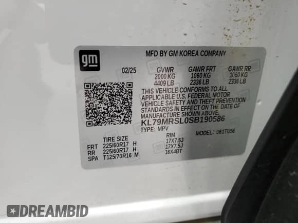 2025 Chevrolet TrailBlazer LT с VIN KL79MRSL0SB190586, выставлен на аукционе Copart как лот 90348155 с пробегом 14 864 миль миль и Чистый • Clean title. История ставок и продаж доступна на DreamBid. Изображение 13.