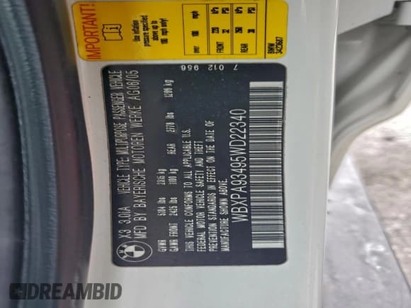 ✅ 2005 BMW X3 3.0i • VIN: WBXPA93495WD22340 • Lot: 94585595. Wystawiony na Copart z przebiegiem 129 323 mil. Bezpłatny archiwum sprzedaży aukcyjnych z USA i szczegółowy raport historii pojazdu na DreamBid. Zdjęcie 12.