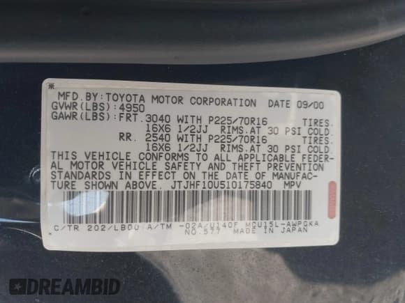 ✅ 2001 Lexus RX 300 • VIN: JTJHF10U510175840 • Lot: 43505142. Wystawiony na IAAI z przebiegiem 107 397 mil. Bezpłatny archiwum sprzedaży aukcyjnych z USA i szczegółowy raport historii pojazdu na DreamBid. Zdjęcie 9.