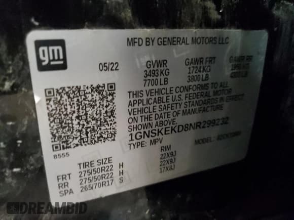 ✅ 2022 Chevrolet Suburban RST • VIN: 1GNSKEKD8NR299232 • Lot: 52011295. Listed on Copart with 77,715 mi. Free auction sales archive from the USA and detailed vehicle history report at DreamBid. Image 15.