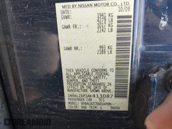 ✅ 2010 Nissan Altima 2.5 • VIN: 1N4AL2AP1AN413087 • Лот: 43168719. Опубликован ранее на IAAI с пробегом 206 290 миль. Бесплатный доступ к архиву аукционных продаж из США и подробный отчёт об истории автомобиля на DreamBid. Изображение 9.