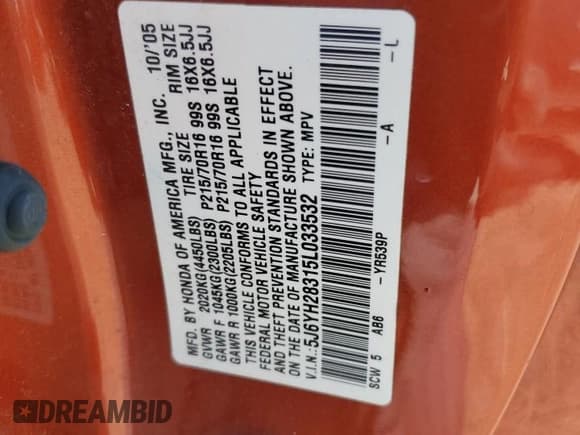 ✅ 2005 Honda Element LX • VIN: 5J6YH28315L033532 • Лот: 69879405. Опубликован ранее на Copart с пробегом 135 364 миль. Бесплатный доступ к архиву аукционных продаж из США и подробный отчёт об истории автомобиля на DreamBid. Изображение 13.