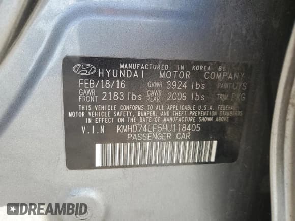 ✅ 2017 Hyundai Elantra SE • VIN: KMHD74LF5HU118405 • Lot: 84654825. Listed on Copart with 148,985 mi. Free auction sales archive from the USA and detailed vehicle history report at DreamBid. Image 13.