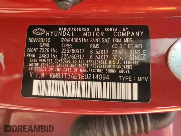 2011 Hyundai Tucson GL z VIN KM8JT3AB1BU214094, wystawiony jako Copart lot #72502474 z przebiegiem 52 768 mil mil oraz Szkoda całkowita • Salvage title. Historia ofert i sprzedaży dostępna na DreamBid. Obrazek 13.