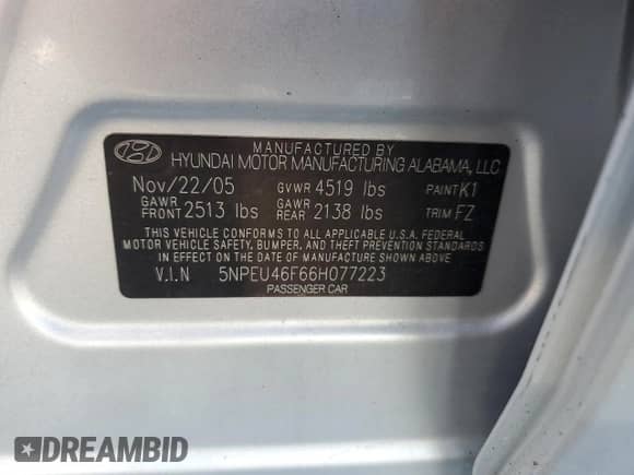 ✅ 2006 Hyundai Sonata GLS • VIN: 5NPEU46F66H077223 • Лот: 85127845. Опубликован ранее на Copart с пробегом 141 526 миль. Бесплатный доступ к архиву аукционных продаж из США и подробный отчёт об истории автомобиля на DreamBid. Изображение 13.