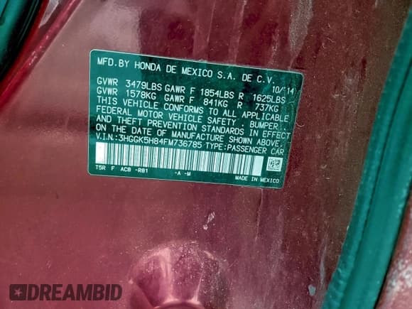 ✅ 2015 Honda Fit EX-L • VIN: 3HGGK5H84FM736785 • Lot: 95880115. Listed on Copart with 146,280 mi. Free auction sales archive from the USA and detailed vehicle history report at DreamBid. Image 13.