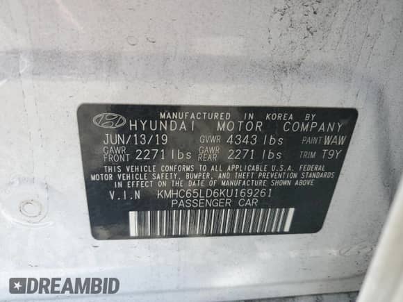 2019 Hyundai Ioniq с VIN KMHC65LD6KU169261, выставлен на аукционе Copart как лот 77107134 с пробегом 54 616 миль миль и Списание • Salvage title. История ставок и продаж доступна на DreamBid. Изображение 13.