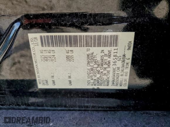 ✅ 2019 Nissan Maxima SL • VIN: 1N4AA6AVXKC365811 • Lot: 95533125. Listed on Copart with 87,369 mi. Free auction sales archive from the USA and detailed vehicle history report at DreamBid. Image 13.