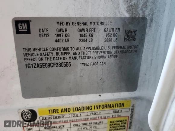 ✅ 2012 Chevrolet Malibu 1FL • VIN: 1G1ZA5E09CF380556 • Lot: 74932774. Listed on Copart with 140,820 mi. Free auction sales archive from the USA and detailed vehicle history report at DreamBid. Image 12.