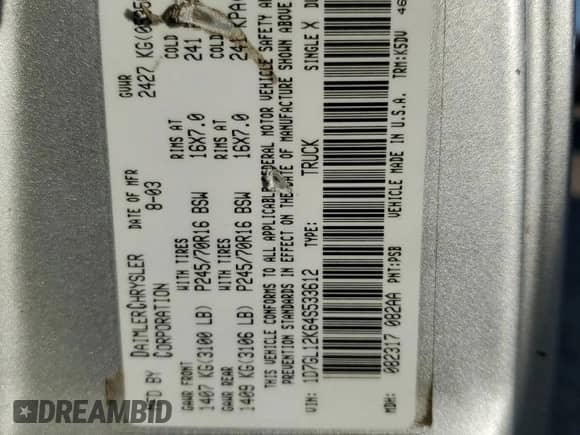 2004 Dodge Dakota z VIN 1D7GL12K64S533612, wystawiony jako Copart lot #79676404 z przebiegiem 102 575 mil mil oraz Czysty tytuł • Clean title. Historia ofert i sprzedaży dostępna na DreamBid. Obrazek 12.