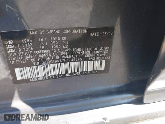 2017 Subaru Impreza Special Sports с VIN 4S3GTAK67H1746285, выставлен на аукционе IAAI как лот 42296287 с пробегом Не указан миль и . История ставок и продаж доступна на DreamBid. Изображение 9.