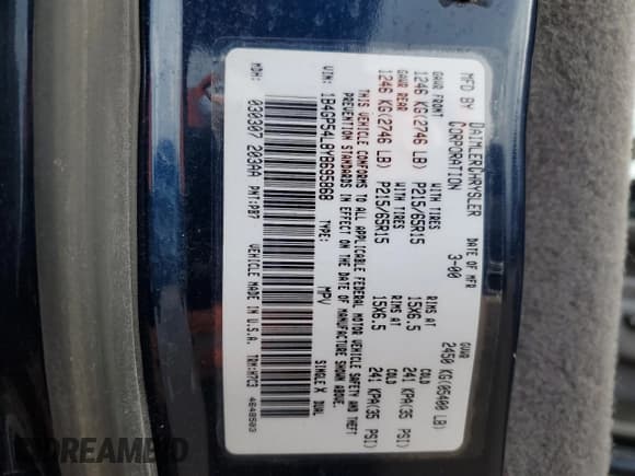 ✅ 2000 Dodge Caravan LE • VIN: 1B4GP54L8YB695868 • Lot: 41660005. Listed on Copart with 168,868 mi. Free auction sales archive from the USA and detailed vehicle history report at DreamBid. Image 13.