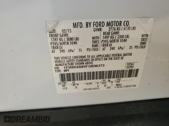 ✅ 2015 Ford Explorer • VIN: 1FM5K8B80FGB96373 • Lot: 49300865. Listed on Copart with 80,572 mi. Free auction sales archive from the USA and detailed vehicle history report at DreamBid. Image 13.