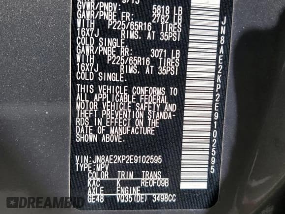 ✅ 2014 Nissan Quest SV • VIN: JN8AE2KP2E9102595 • Lot: 69060655. Wystawiony na Copart z przebiegiem 111 347 mil. Bezpłatny archiwum sprzedaży aukcyjnych z USA i szczegółowy raport historii pojazdu na DreamBid. Zdjęcie 13.