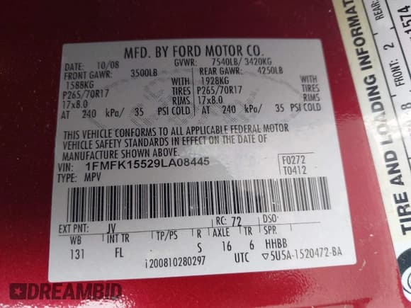 ✅ 2009 Ford Expedition Max SSV • VIN: 1FMFK15529LA08445 • Lot: 42887761. Listed on IAAI with 318,363 mi. Free auction sales archive from the USA and detailed vehicle history report at DreamBid. Image 9.