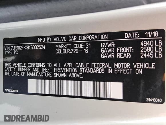 ✅ 2019 Volvo S60 Momentum • VIN: 7JR102FK3KG002524 • Лот: 80511285. Опубликован ранее на Copart с пробегом 84 051 миль. Бесплатный доступ к архиву аукционных продаж из США и подробный отчёт об истории автомобиля на DreamBid. Изображение 12.