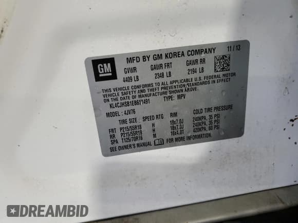✅ 2014 Buick Encore Premium • VIN: KL4CJHSB1EB611491 • Lot: 85128025. Listed on Copart with 150,034 mi. Free auction sales archive from the USA and detailed vehicle history report at DreamBid. Image 13.