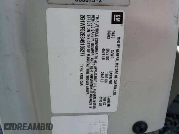 ✅ 2004 Chevrolet Impala • VIN: 2G1WF52E349105277 • Лот: 81684325. Размещён на Copart с пробегом 165 520 миль миль. Получите бесплатный доступ к архиву аукционных продаж из США и посмотрите подробный отчёт об истории автомобиля на DreamBid. Изображение 12.